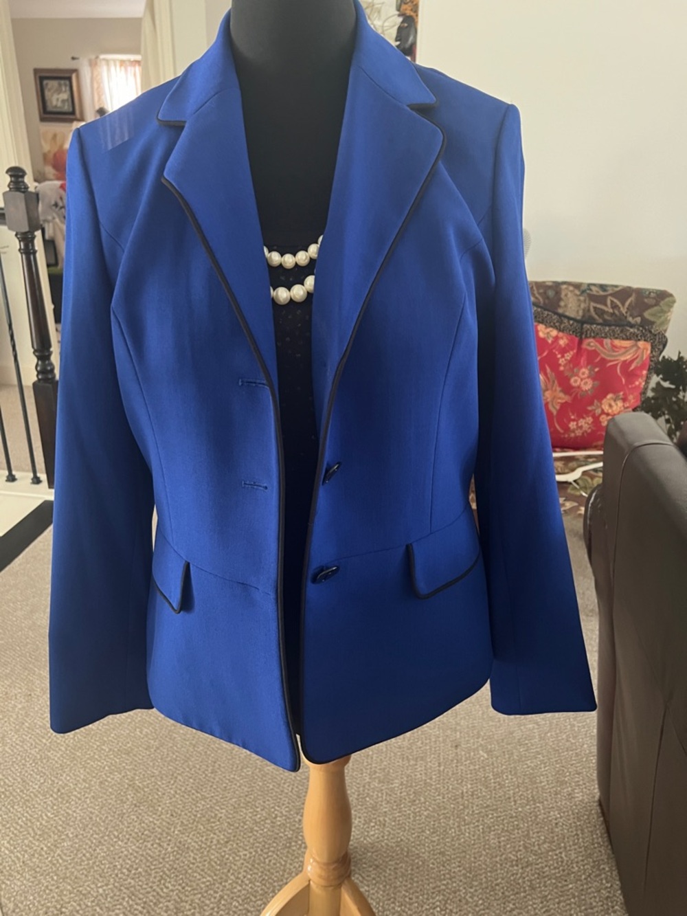 An Instant fabulous look wearing a cobalt blue Kasper jacket!